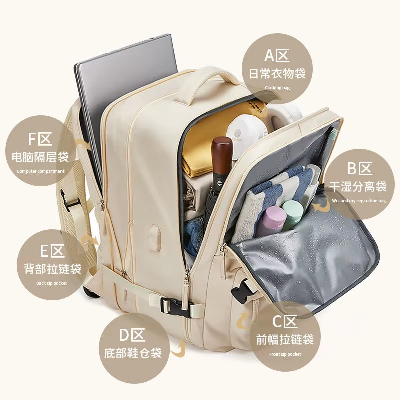 35L Travel Backpack Women Laptop Business Backpacks Multifunctional USB Charging Mochila School Luggage Bag with Shoes Pocket